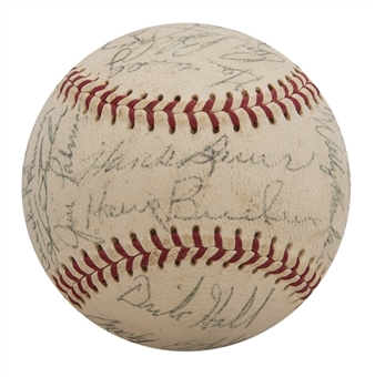 1966 World Champion Baltimore Orioles Team Signed OAL Cronin Baseball with 29 Signatures Including Frank Robinson, Brooks Robinson, Jim Palmer, and Luis Aparicio (JSA)